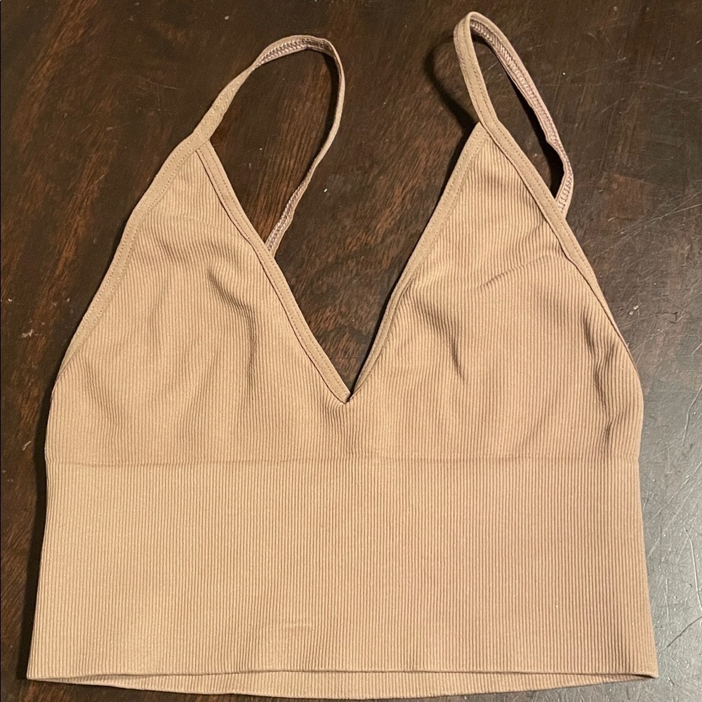 Free People Tan and baby blue V-Neck Crop Top bralette bundle - Picture 2 of 6
